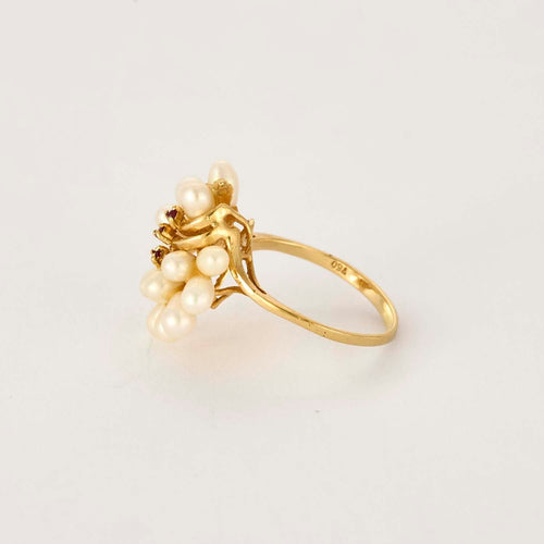 Bague 51,5 Bague or jaune, perles baroques et rubis 58 Facettes GU275