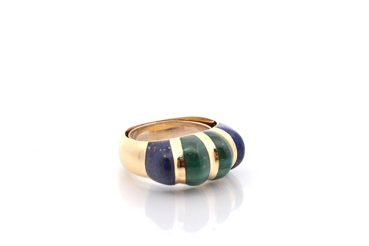 Vintage ring med malakit og lapis lazuli