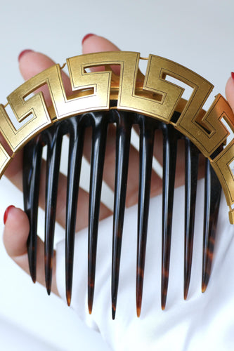 Peigne grec Méandre or jaune et écaille 58 Facettes