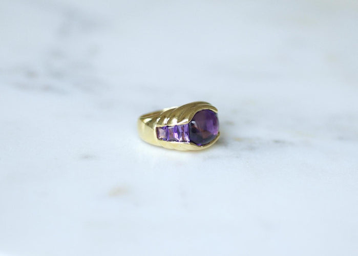 Bague 49 Bague à gaudrons Or Jaune, Améthyste 58 Facettes