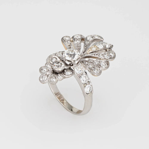 Bague 54 Bague Art Déco vintage en diamant 1 carat, taille 4,5, cocktail en grappe, bijou de succession raffiné 58 Facettes G13577