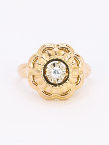 Bague 56 Bague ancienne fleur or jaune pierre blanche 58 Facettes 1CA0000012/1