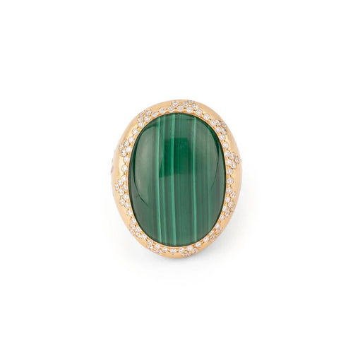 Bague 54 Bague or jaune brossée ornée d'une malachite 58 Facettes 1