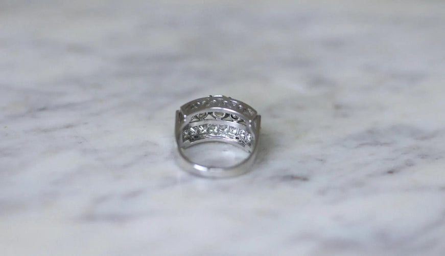 Bague 56 Bague Art Déco Or et Platine, Diamants 3.65 Cts 58 Facettes