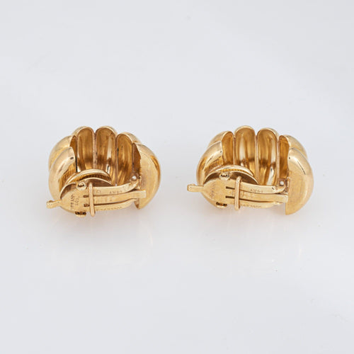 Boucles d'oreilles Boucles d'oreilles côtelées vintage Tiffany & Co. en or jaune 14 carats, style milieu du siècle, à clip. 58 Facettes G14150