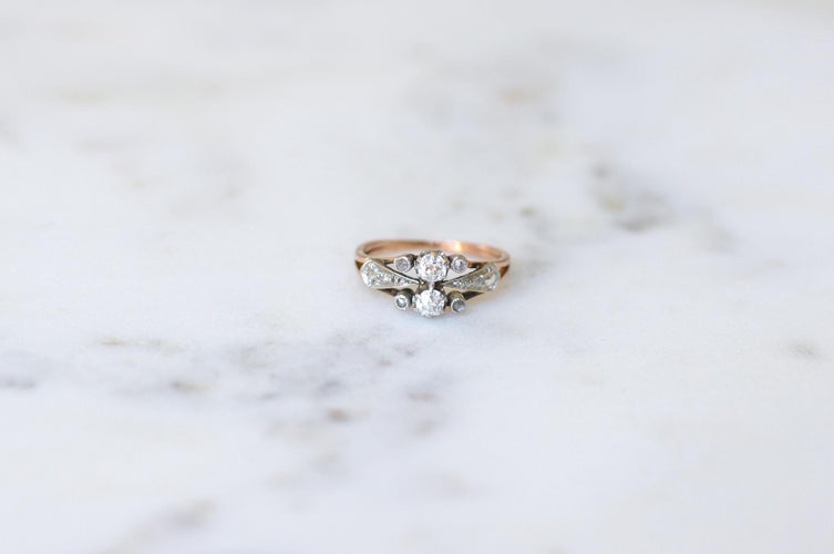 Bague 51 Bague Toi et Moi Diamants Or Rose Platine 58 Facettes