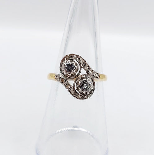 Bague 52 Bague toi et moi antique or jaune et diamants 58 Facettes A05760