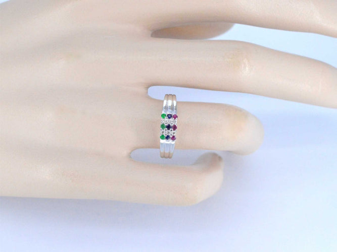 Bague Bague en or blanc avec diamant et pierres précieuses multicolores 58 Facettes 2043