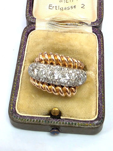 Bague 51 Bague vintage française en or jaune avec diamants des années 1950 58 Facettes