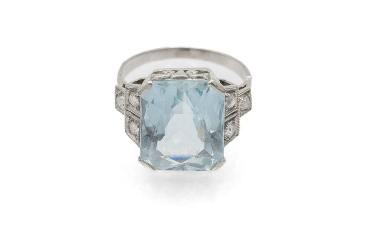 Bague Bague Art Déco avec aigue-marine 5.00ct et diamants en platine 0,950 58 Facettes 11462