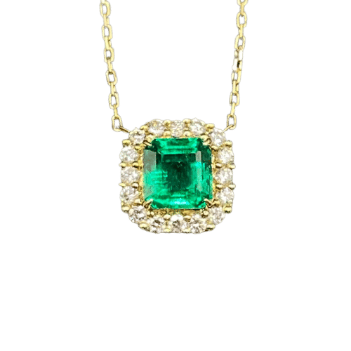 Pendentif Pendentif or jaune, Emeraude de Colombie, entourage Diamants 58 Facettes