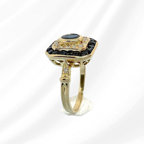 Bague 59.5 Bague octogonale à pans coupés Saphirs et Diamants - Or Jaune 18 K 58 Facettes AA 1707