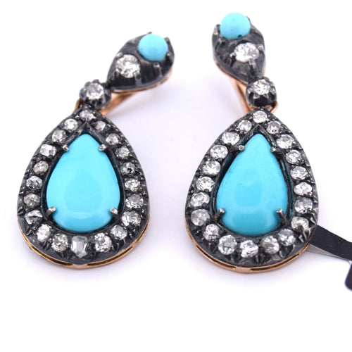 Boucles d'oreilles Boucles d'oreilles en or et argent, turquoise naturelle 58 Facettes