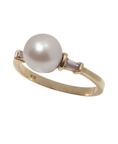 Bague Allure en baguettes Or jaune 18K Perle Diamant Baguette