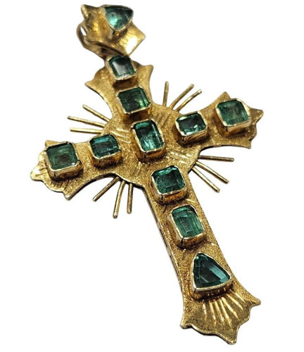 Bague Bague croix de style colonial avec émeraudes colombiennes de 2 ct en or jaune 58 Facettes Q402B