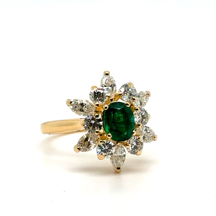 Bague Marguerite Or jaune - Emeraude et Diamants 58 Facettes 1.0000372/1