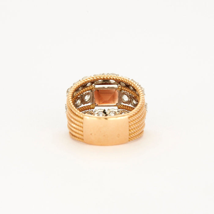 Grande anello a filo ritorto madera con citrino e diamanti