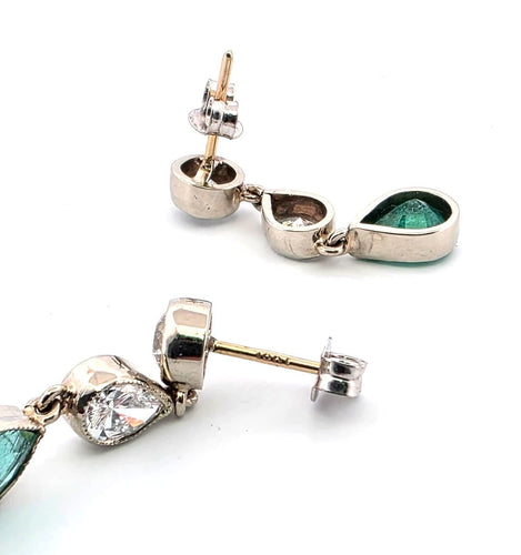 Boucles d'oreilles Boucles d'oreilles vintage en or blanc avec diamants et émeraudes 58 Facettes