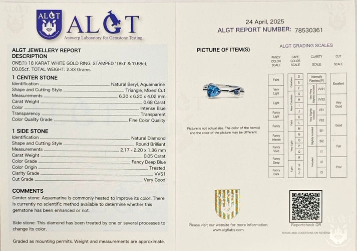 Bague 54 Bague en or blanc, aigue-marine et diamant. 58 Facettes 78530361