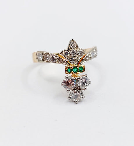 Bague duchesse Art Déco or rose, platine, 1,10 carat diamants et émeraudes 58 Facettes A06228