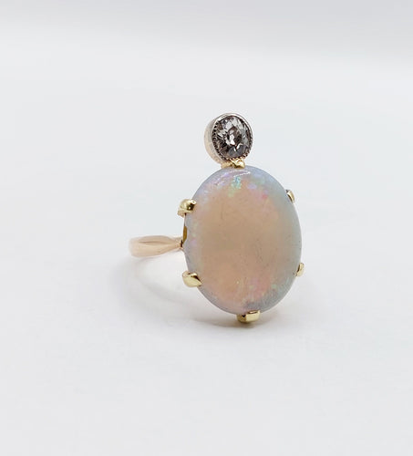 Bague 46 Ancienne bague duchesse or rose, opale cabochon et diamant taille ancienne 58 Facettes A05846