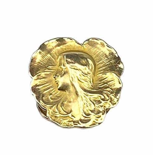 Broche Broche coulant en or jaune 18 carats, profil de femme, époque Art Nouveau 58 Facettes AB525