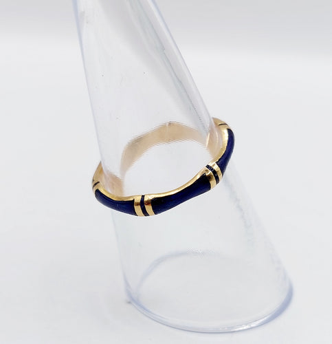 Prsten jonc Burma vintage od žutog zlata i plave emajle 