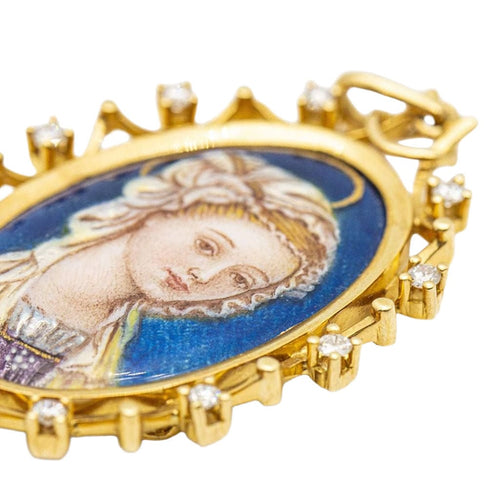 Pendentif Médaille Vierge Email Or jaune Diamants 58 Facettes D359667LF
