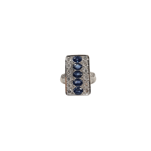 Bague 49.5 Bague or blanc, saphirs ovales et diamants 58 Facettes