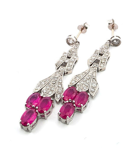 Boucles d'oreilles Superbes boucles d'oreilles en platine massif avec rubis et diamants 58 Facettes
