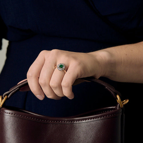 Пръстен 54 Маргаритка от жълто и бяло злато, изумруд и диаманти 58 Facettes SBR1999X2