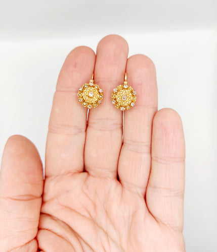 Boucles d'oreilles Dormeuses marguerite antique or rose 18k diamants et perles (circa 1900) 58 Facettes A06102