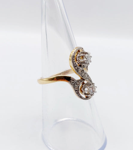 Bague 51 Bague toi et moi antique or jaune, diamants, monture à enroulement (circa 1900) 58 Facettes A05284