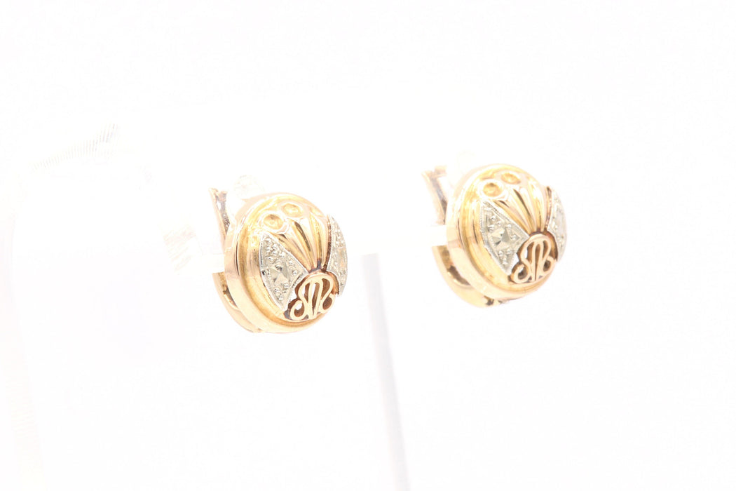 Boucles d'oreilles Boucles d'oreilles Art Déco en or jaune et blanc serties de diamants 58 Facettes B409