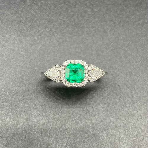 Bague 54 Bague or blanc, Emeraude de Colombie et Diamants 58 Facettes