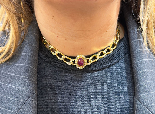 Collier Collier ras du cou Cartier en or 18 carats et diamants , rubis cabochon 58 Facettes