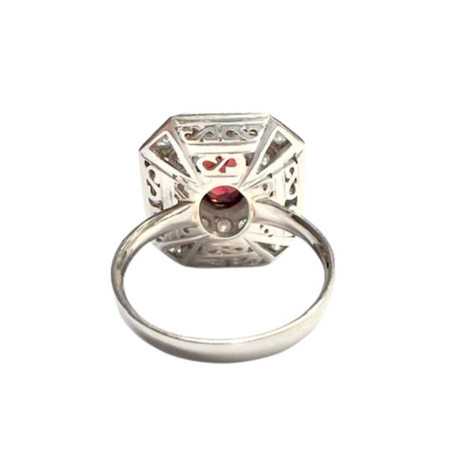 Bague 54.5 Bague en platine de style Art Déco avec diamants et grenat 58 Facettes Q35B