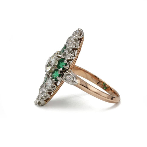 Bague 52 Bague marquise art deco en or 750 diamants tailles anciennes et émeraudes 58 Facettes 1272