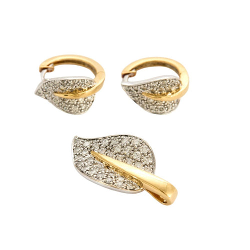 Boucles d'oreilles Demi parure, or jaune et or gris, et diamants 58 Facettes 440/1