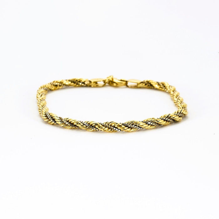 Armband van gedraaid touw en Venetiaanse mesh in tweekleurig goud