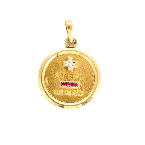 Pendentif AUGIS - Médaille d'Amour - Pendentif or jaune, diamants et rubis de sythèse 58 Facettes LEN1166
