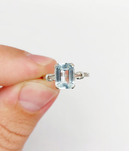 Bague 53 Bague cocktail art déco or blanc aigue marine 58 Facettes A05346