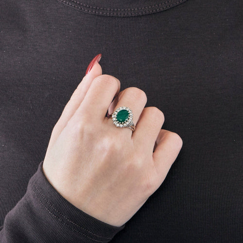 Bague 53 Bague Pompadour Emeraude Entourage Diamants Or Blanc 58 Facettes