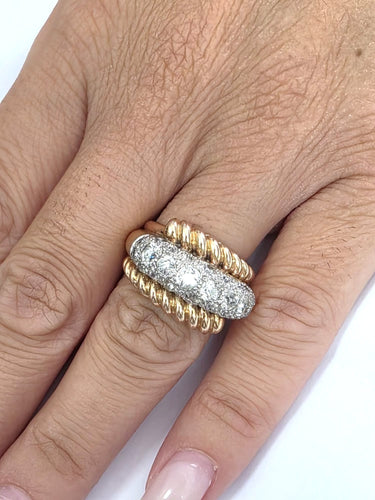 Bague 51 Bague vintage française en or jaune avec diamants des années 1950 58 Facettes
