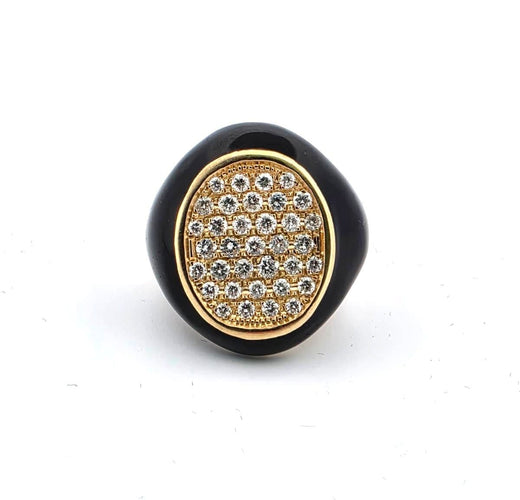 Bague en or jaune et émail avec diamants