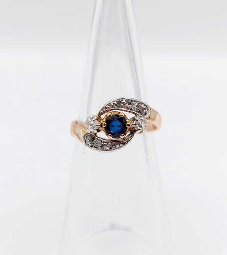 Bague 48 Bague tourbillon antique or rose saphir et diamants taille rose (circa 1900) 58 Facettes A06284