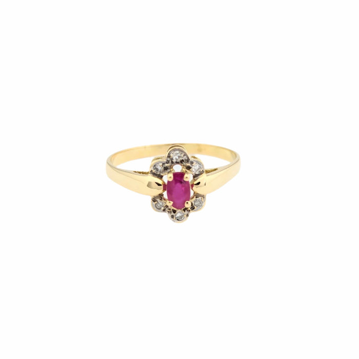 Bague 57.5 Marguerite en or jaune diamants et rubis 58 Facettes 31138