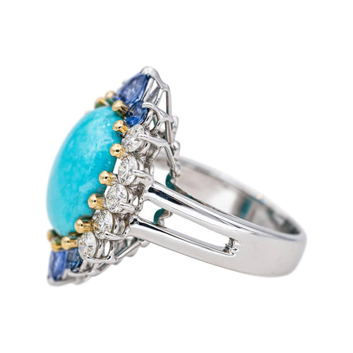 Bague 51 Bague Marquise  Or blanc Turquoise, Diamant, Saphir 58 Facettes 4654147CN