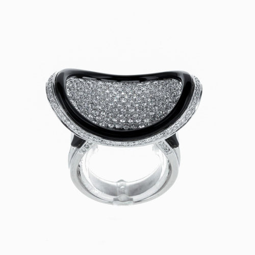 Bague 55 Bague Contemporaine or blanc diamants et onyx 58 Facettes 2.18389