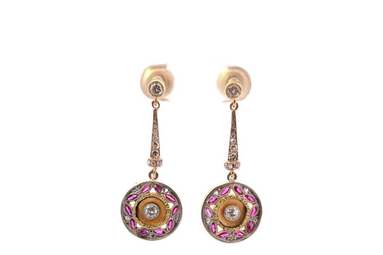 Boucles d'oreilles Boucles d'oreilles art déco diamants et rubis 58 Facettes 27485